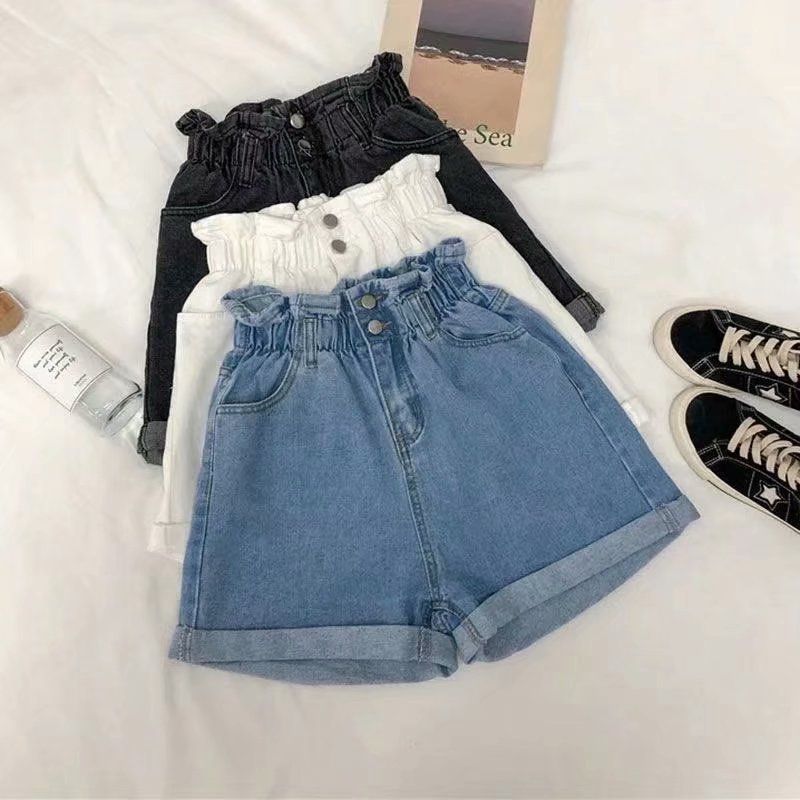 Dame Denim Shorts Elastisk Talje Løse Brede Ben Trendy