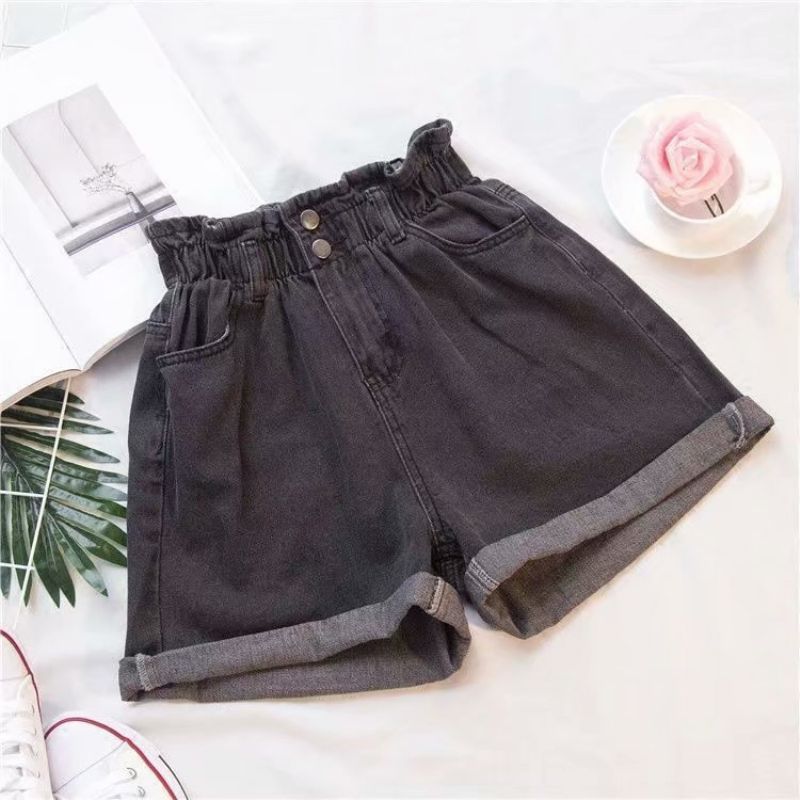 Dame Denim Shorts Elastisk Talje Løse Brede Ben Trendy