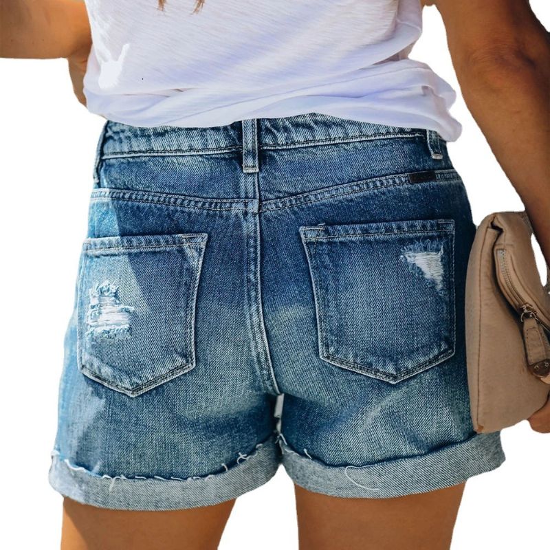 Dame Denim Shorts Høj Talje Fashion Breasted Hot Pants Ripped Populær