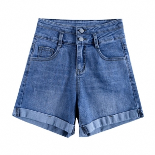 Dame Denim Shorts Høj Talje Tynd Lige Høj