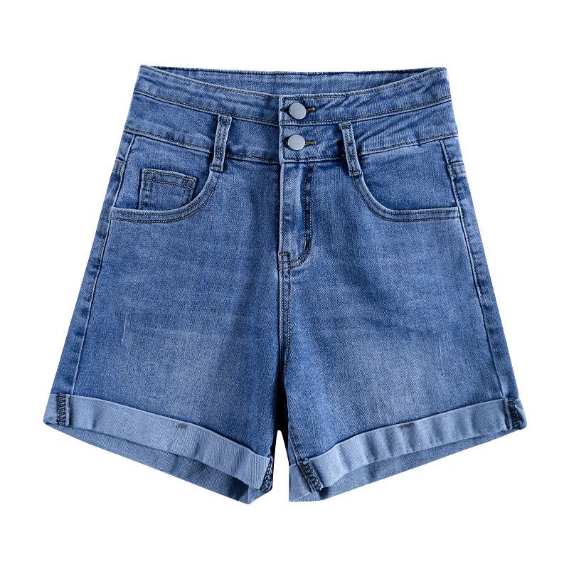 Dame Denim Shorts Høj Talje Tynd Lige Høj