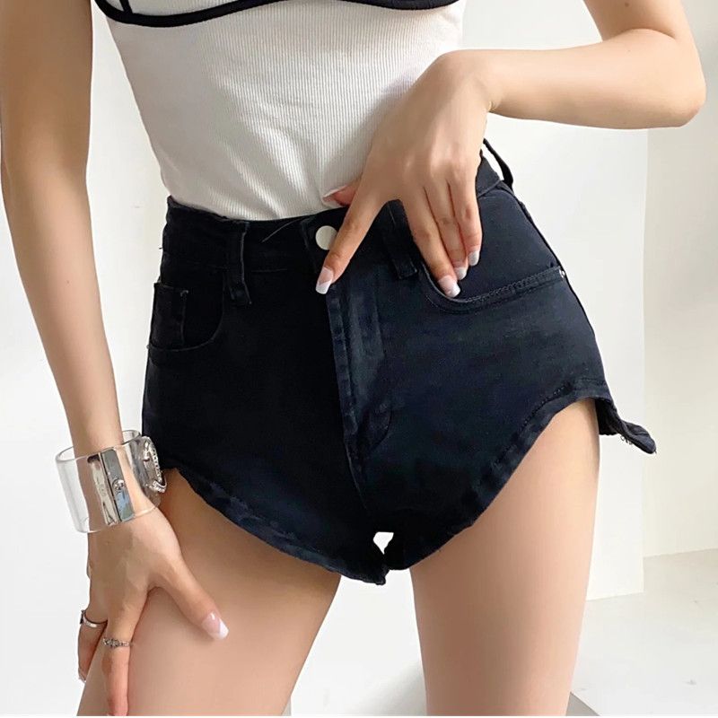 Dame Denim Shorts Højtaljet Slim Fit Trendy