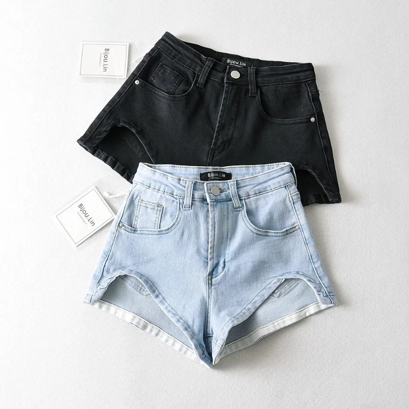 Dame Denim Shorts Højtaljet Slim Fit Trendy