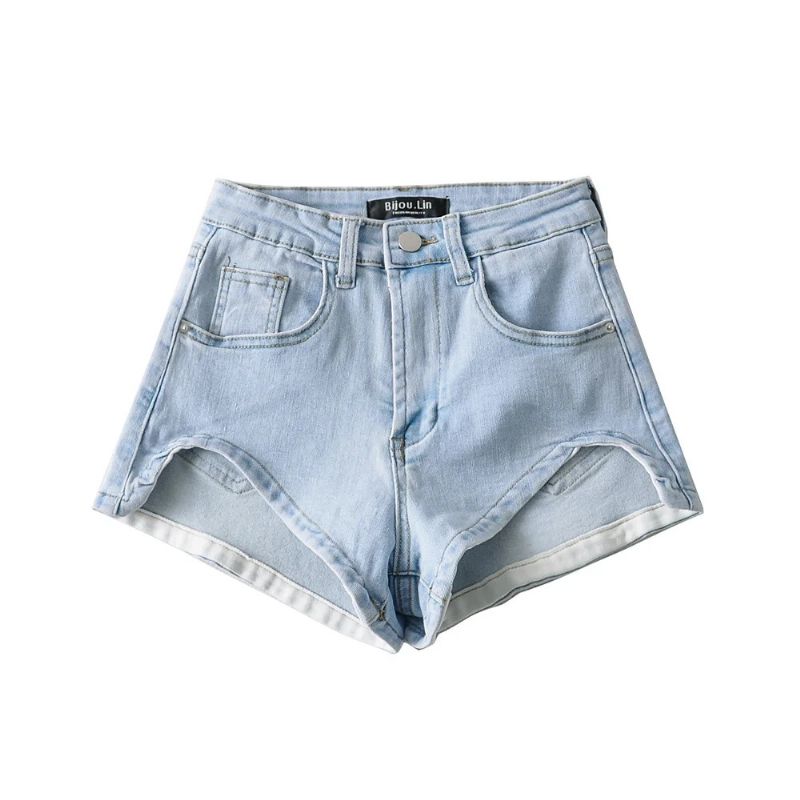 Dame Denim Shorts Højtaljet Slim Fit Trendy