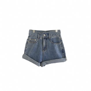 Dame Denim Shorts Kvaster Med Manchet Høj Talje