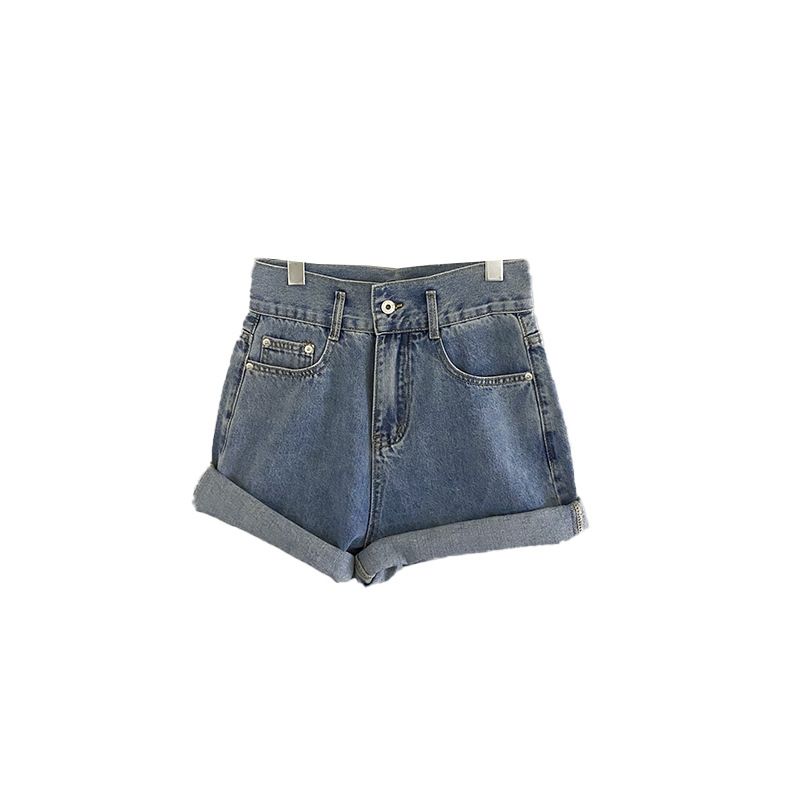 Dame Denim Shorts Kvaster Med Manchet Høj Talje