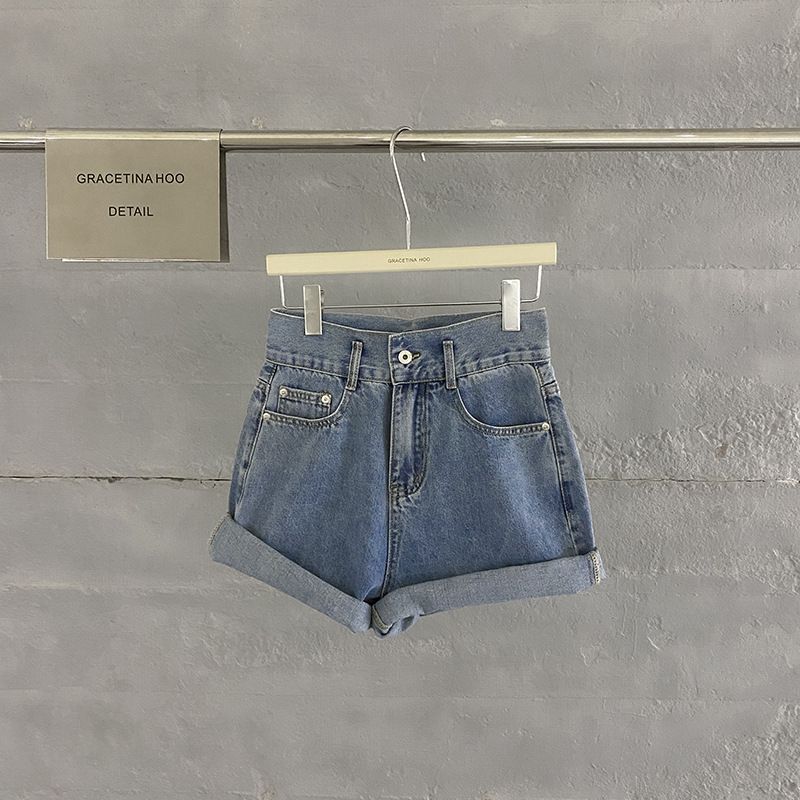 Dame Denim Shorts Kvaster Med Manchet Høj Talje