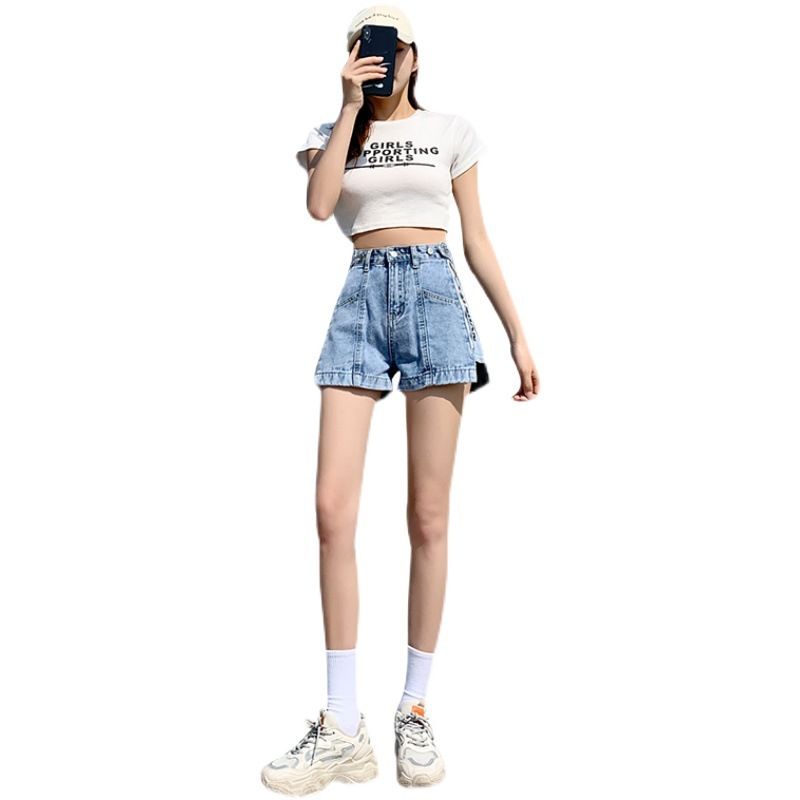 Dame Denim Shorts Løse Brede Ben Højtaljet Mode Trend