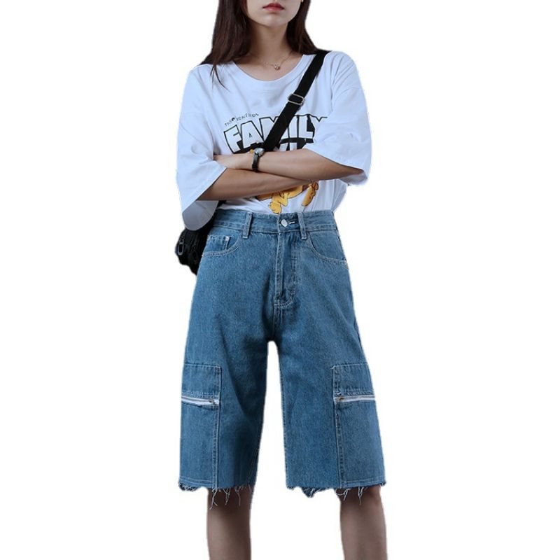 Dame Denim Shorts Løse Ny Stil Cool Løs Lige Høj Talje