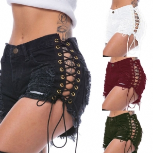 Dame Denim Shorts Rippede Side Stretch Hot Pants