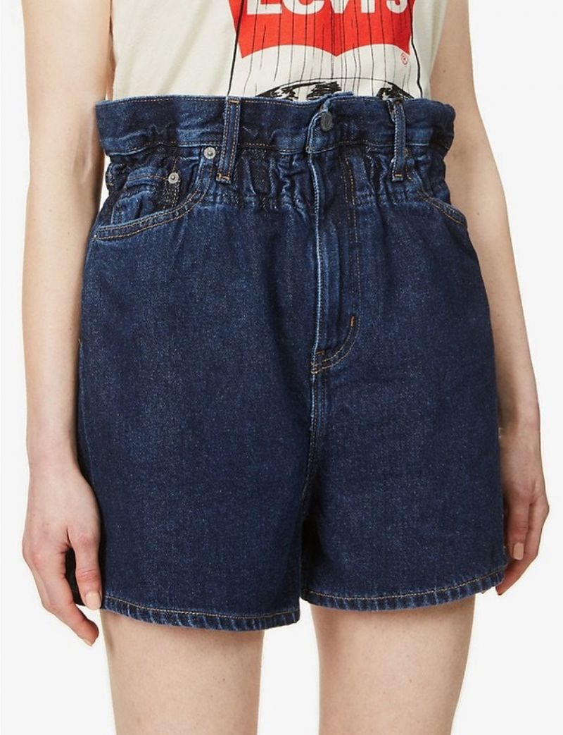 Dame Denimshorts Højtaljet Løs Elastisk Talje