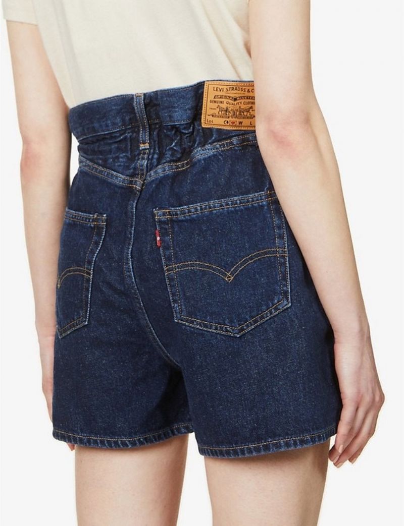 Dame Denimshorts Højtaljet Løs Elastisk Talje