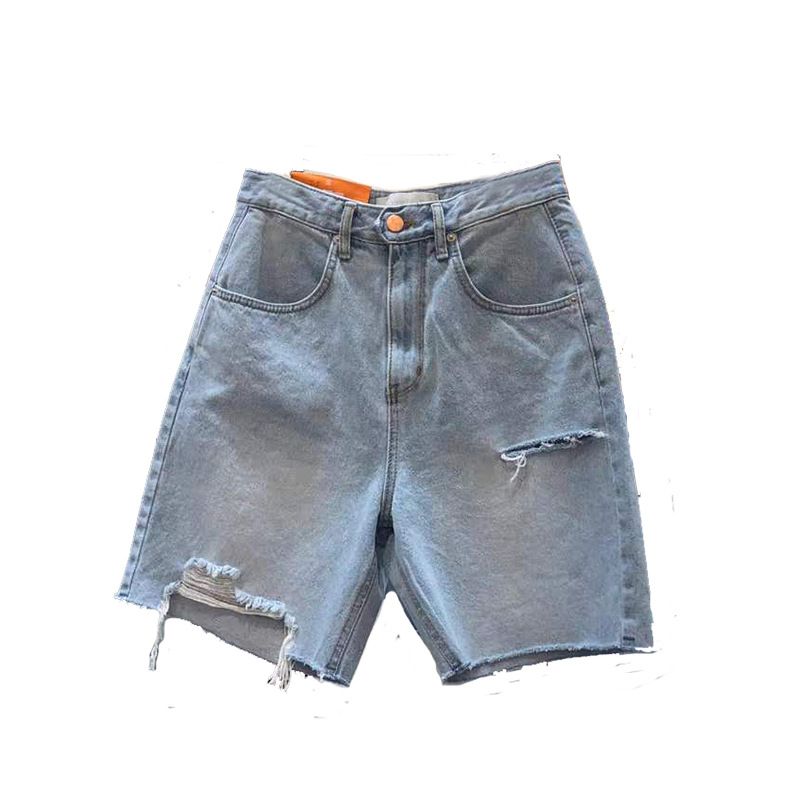 Dame Denimshorts Rippet Høj Talje Lige