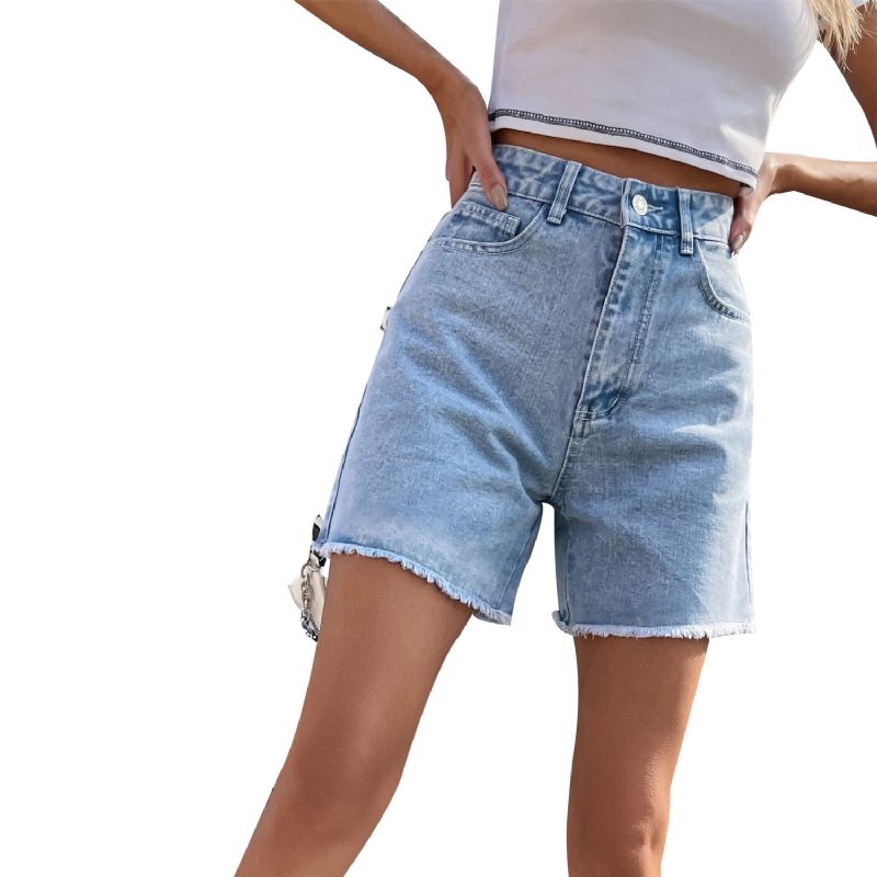 Dame Denimshorts Trendy Løs Casual Højtalje Løs