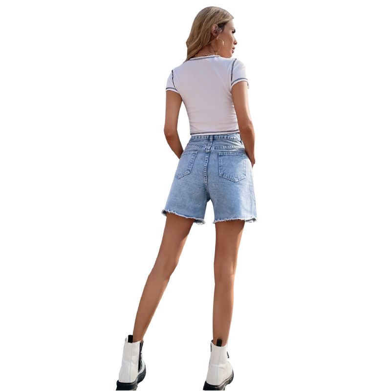 Dame Denimshorts Trendy Løs Casual Højtalje Løs