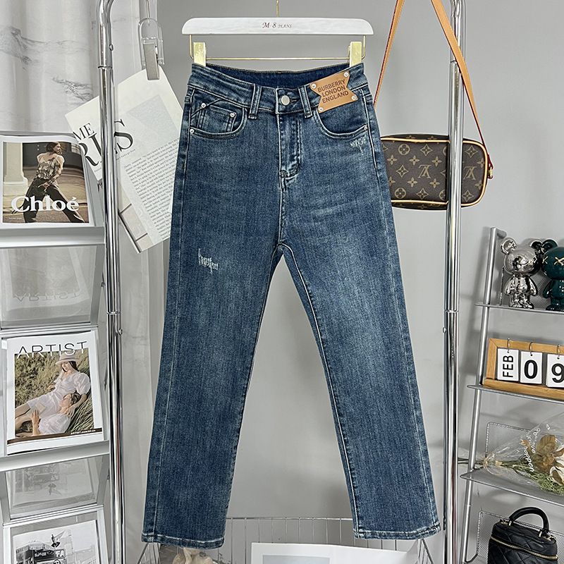 Dame Jeans Højtaljet Trendy Elastik Lige