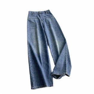 Dame Jeans Retro Højtaljet Casual Lige Brede Ben Løse