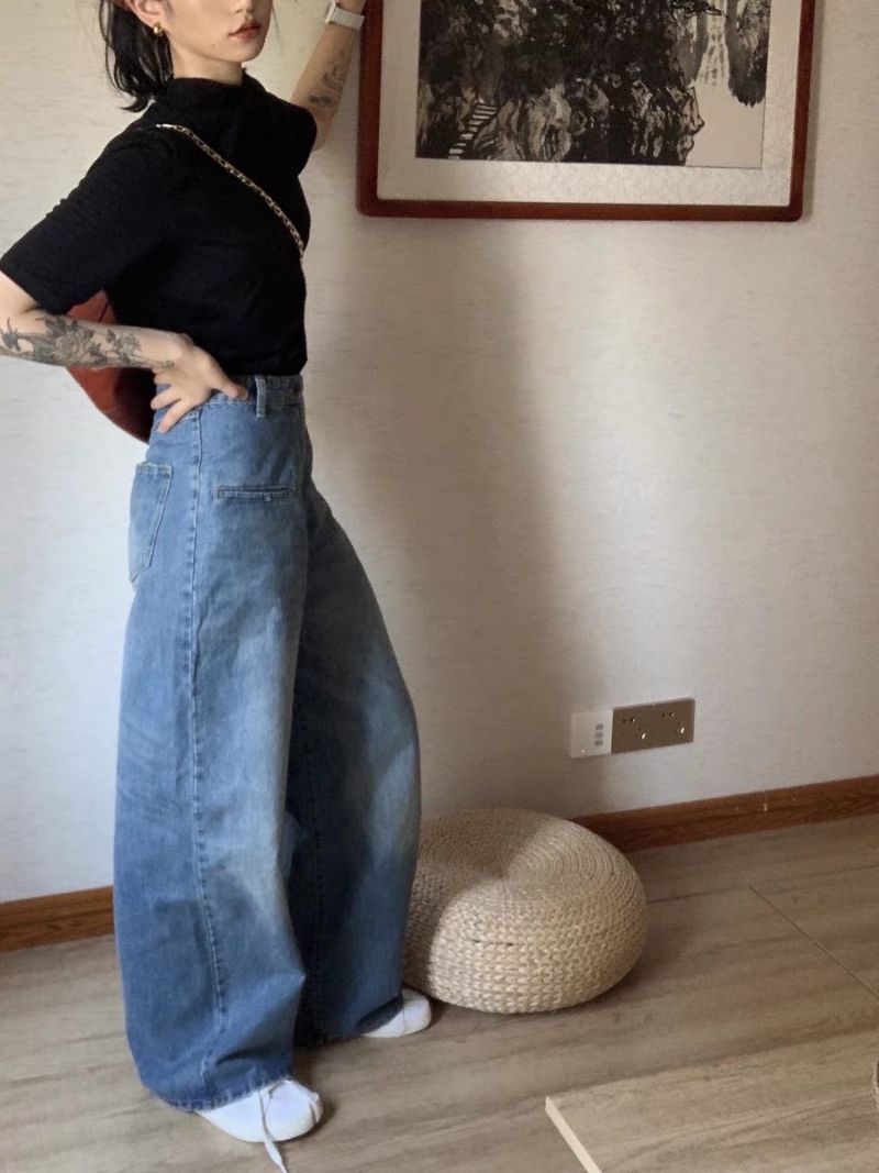 Dame Jeans Retro Højtaljet Casual Lige Brede Ben Løse