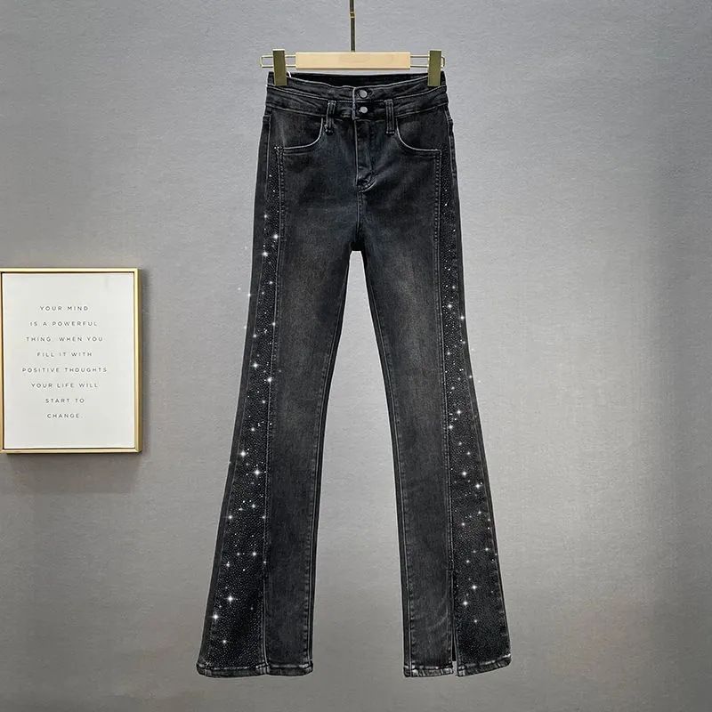 Dame Jeans Trendy Høj Talje Slim Fit Hot Diamond Slids