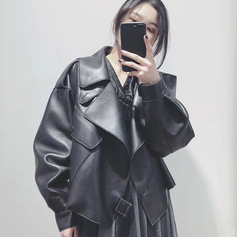 Dame Læderjakke Loose Cropped Jacket Small Coat