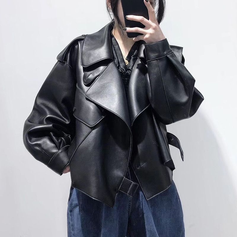 Dame Læderjakke Loose Cropped Jacket Small Coat