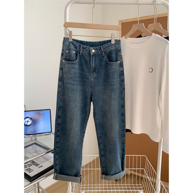 Dame Løse Uformelle Straight Jeans Denim