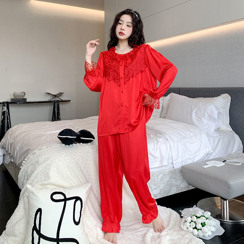 Dame Pyjamas Lace Langærmet Loungewear Sæt