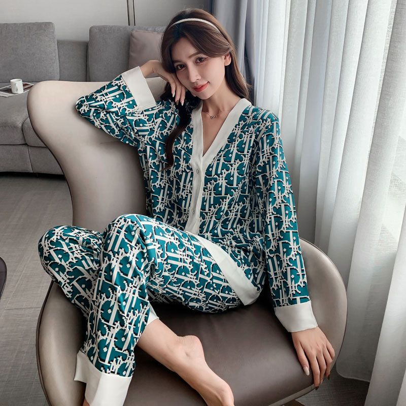 Dame Pyjamas Retro Fashion Loungewear Langærmet Cardigan Sæt