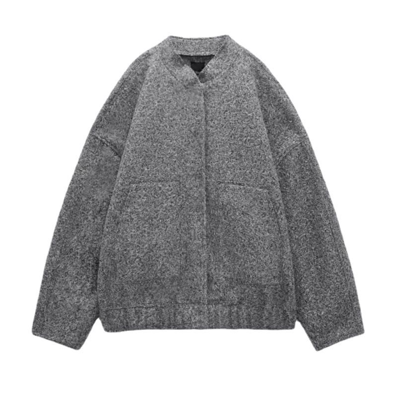 Damejakke Casual Textured Aviator Coat