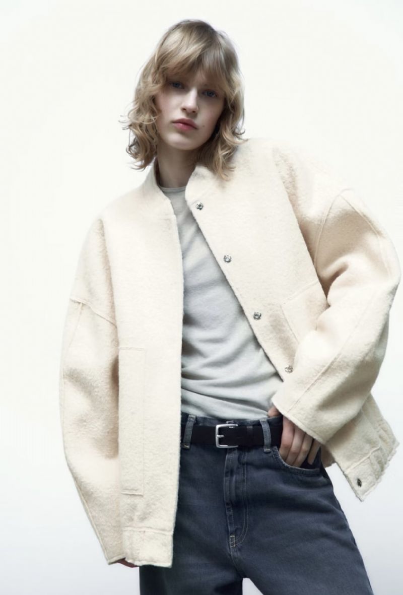 Damejakke Casual Textured Aviator Coat