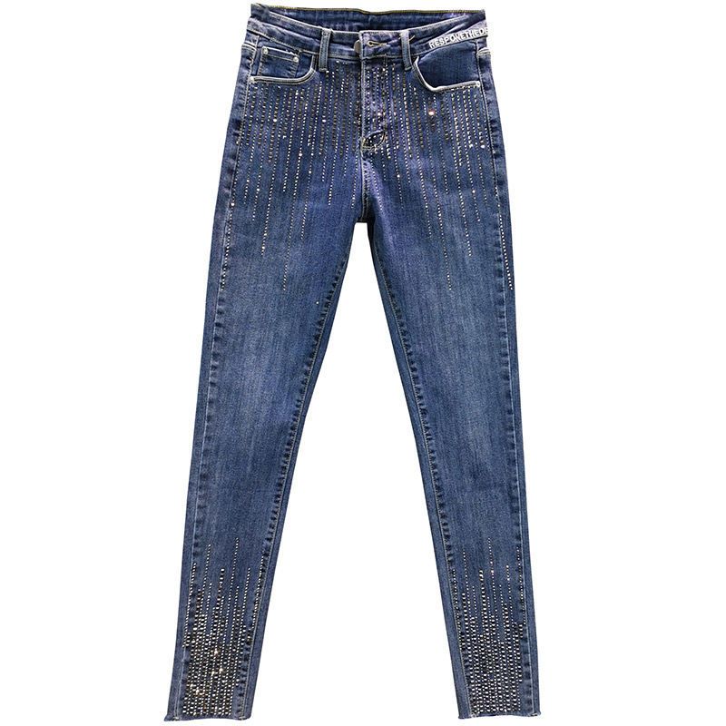 Damejeans Trendy Slank Højtalje Lodret Strip Hot Diamond