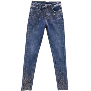 Damejeans Trendy Slank Højtalje Lodret Strip Hot Diamond