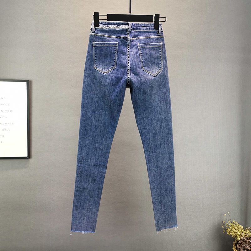 Damejeans Trendy Slank Højtalje Lodret Strip Hot Diamond