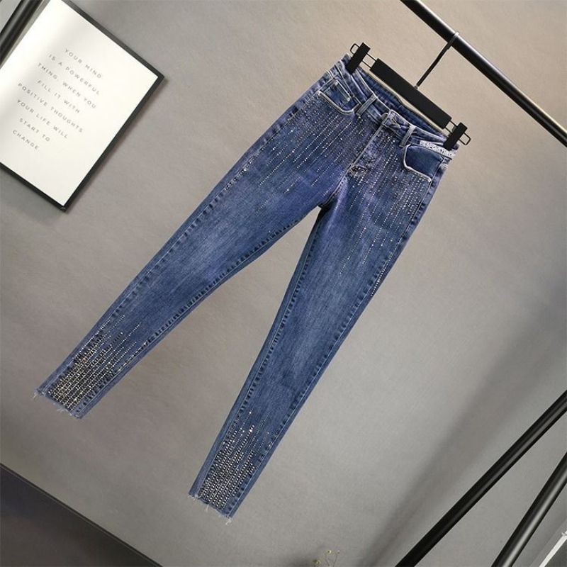 Damejeans Trendy Slank Højtalje Lodret Strip Hot Diamond