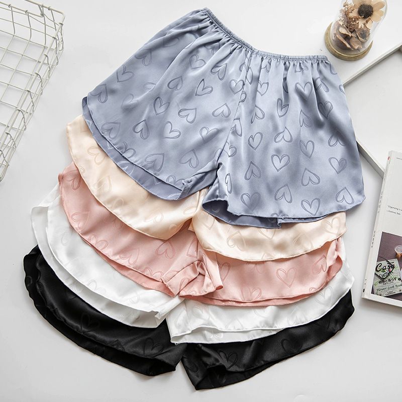 Damemode Jacquard Satin Shorts Løse Tynde Hjemmebukser