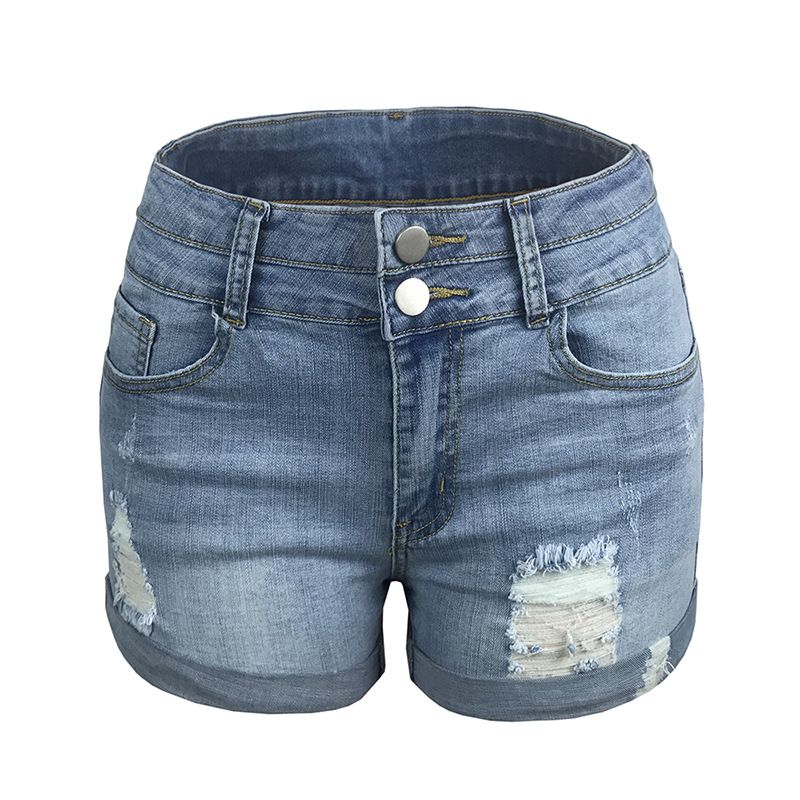 Dameshorts Trendy Huller Rullet Elastisk Højtaljet Denim