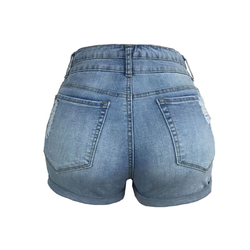 Dameshorts Trendy Huller Rullet Elastisk Højtaljet Denim