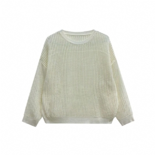 Dametøj 2023 Spring New Mesh Strikket Sweater Rund Hals Top Løs Langærmet