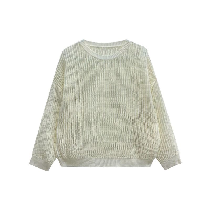 Dametøj 2023 Spring New Mesh Strikket Sweater Rund Hals Top Løs Langærmet