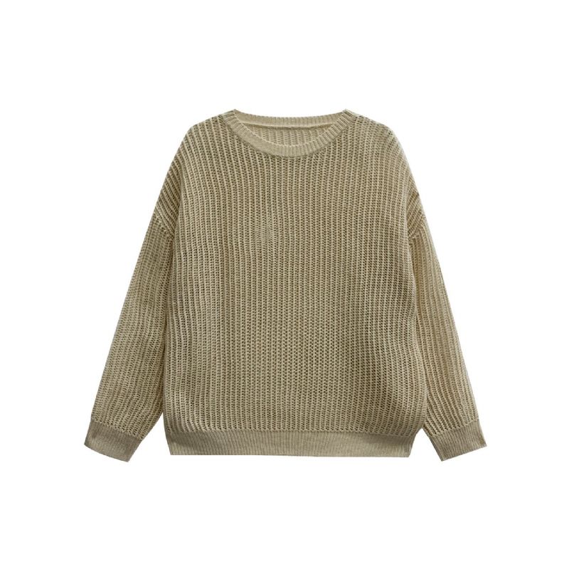 Dametøj 2023 Spring New Mesh Strikket Sweater Rund Hals Top Løs Langærmet