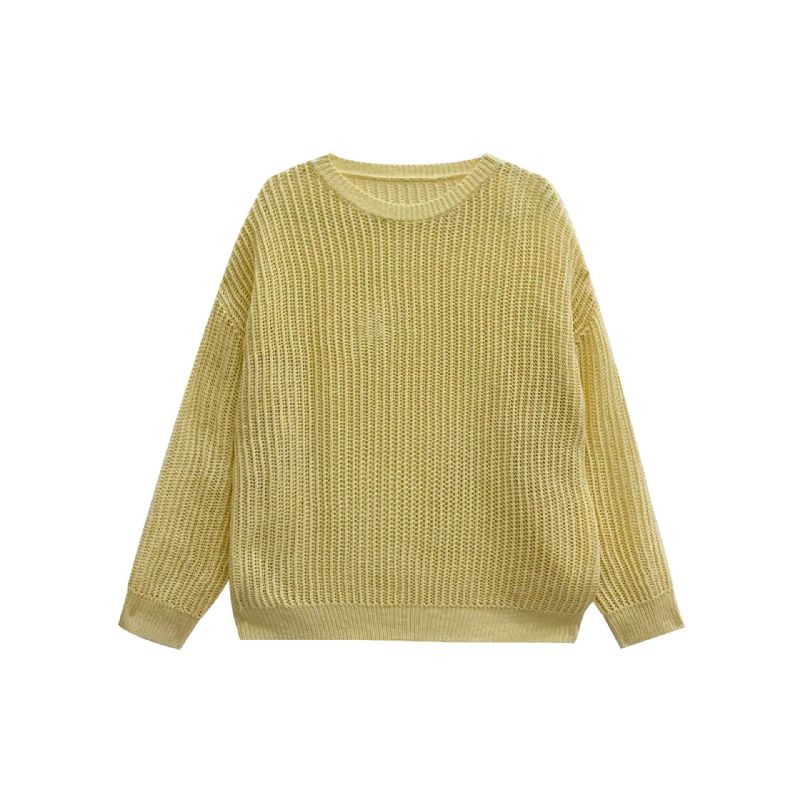 Dametøj 2023 Spring New Mesh Strikket Sweater Rund Hals Top Løs Langærmet