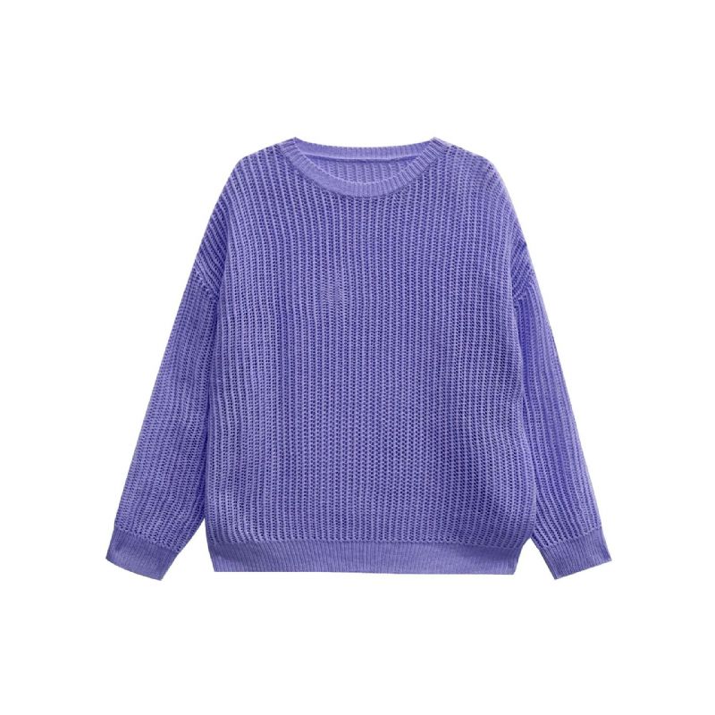 Dametøj 2023 Spring New Mesh Strikket Sweater Rund Hals Top Løs Langærmet