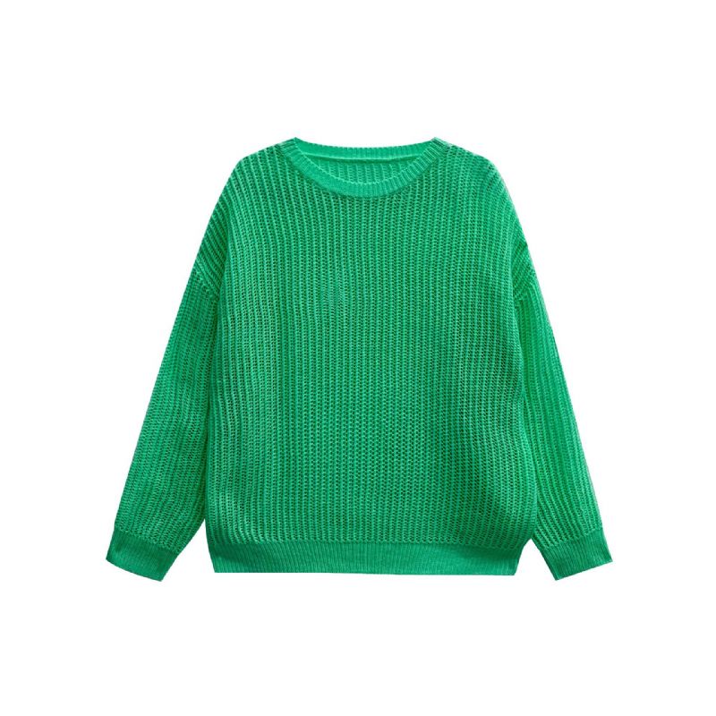 Dametøj 2023 Spring New Mesh Strikket Sweater Rund Hals Top Løs Langærmet