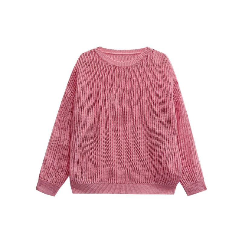 Dametøj 2023 Spring New Mesh Strikket Sweater Rund Hals Top Løs Langærmet