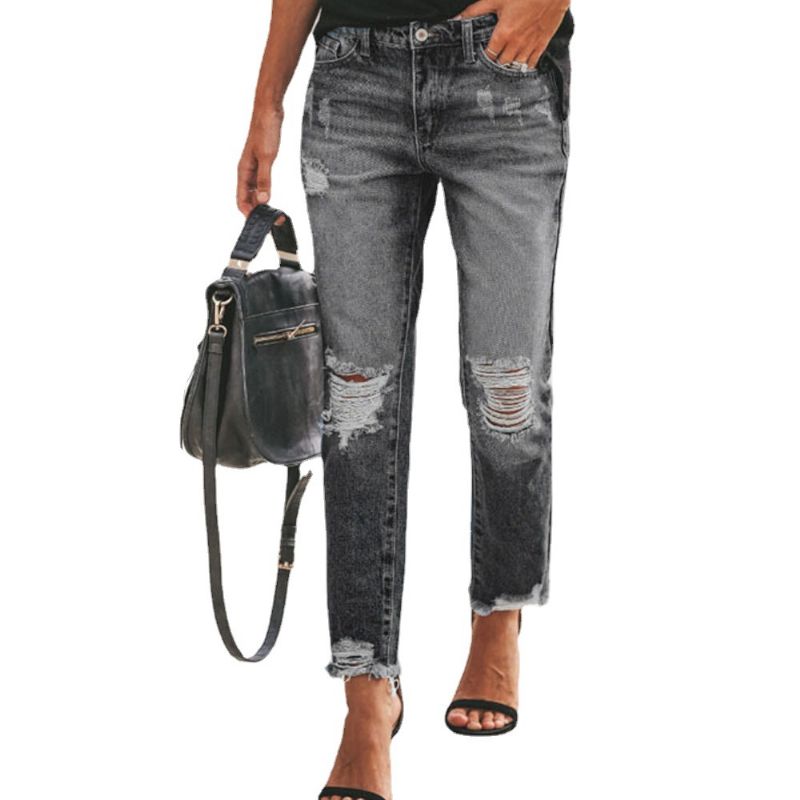 Denim Casual Bukser Dame Temperament Rippede