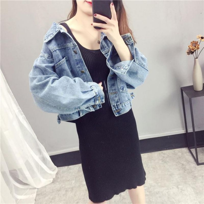 Denimjakke Dame Loose Cropped Jacket