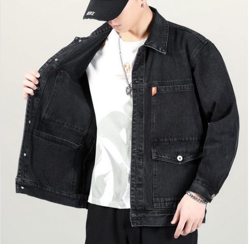 Denimjakke Mænd Trend Casual Lapel Workwear-jakke