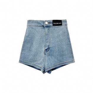 Denimshorts Dame Tyndt Sektion Højtalje Lige Slim Fit Elastisk Brede Ben