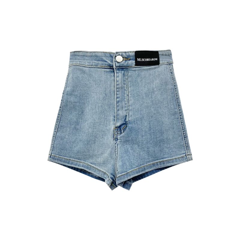 Denimshorts Dame Tyndt Sektion Højtalje Lige Slim Fit Elastisk Brede Ben