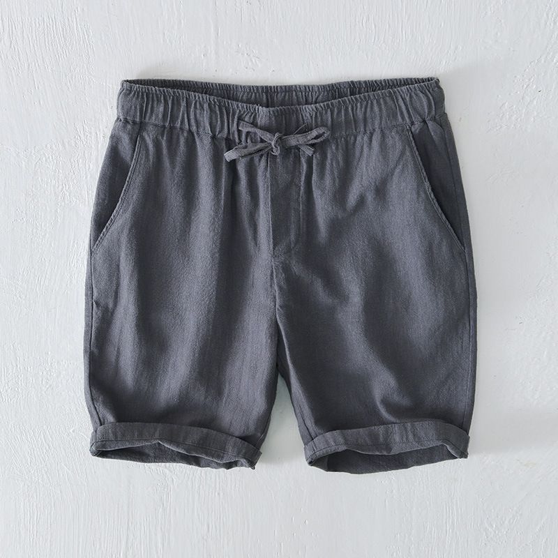 Elastisk Snøre Afslappet Shorts Mænd Sommer Strand Løs Bomuld Linned Beskåret Bukser